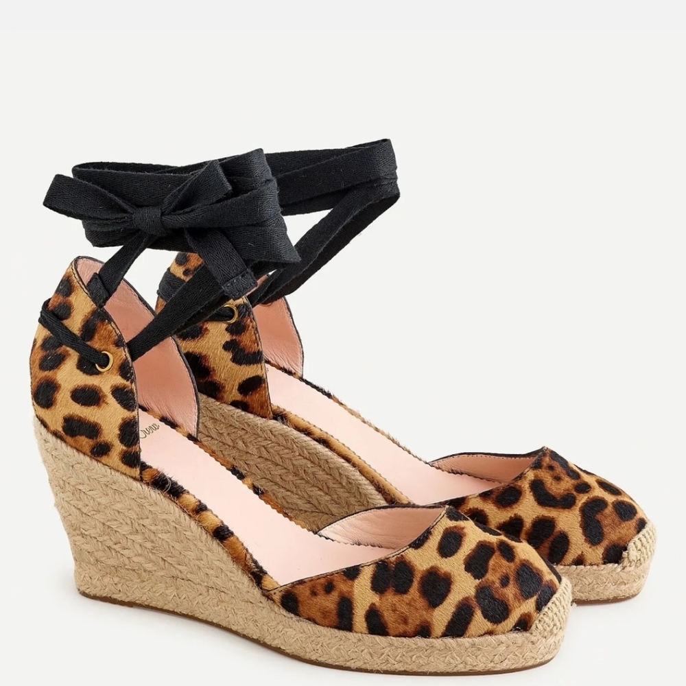 J.CREW Leopard Print Calf Hair Espadrille Wedge Size 8 1/2